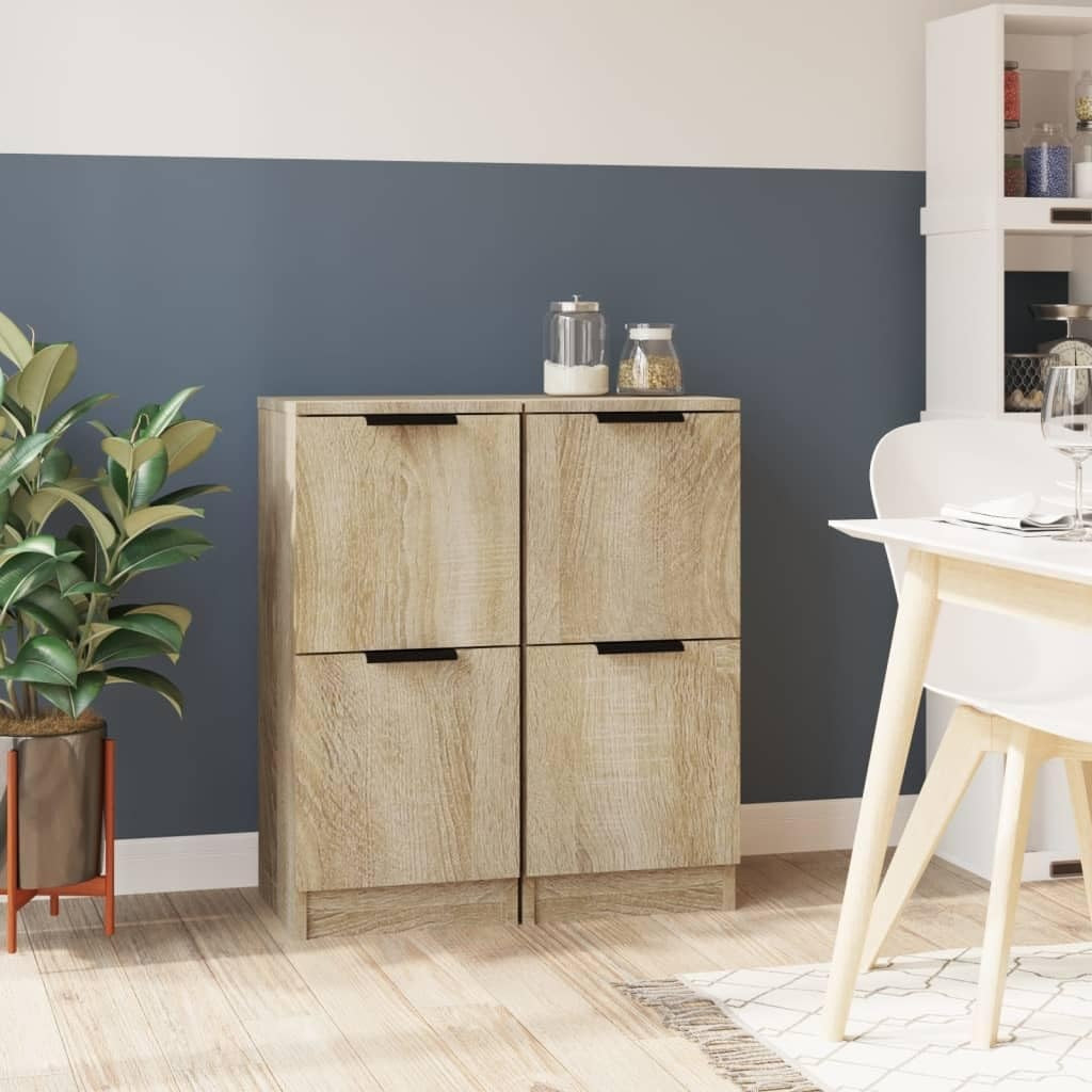 Lot de deux meubles chene Sonoma 70 cm avec espaces de rangement multiples, ideal pour salon couloir ou bureau