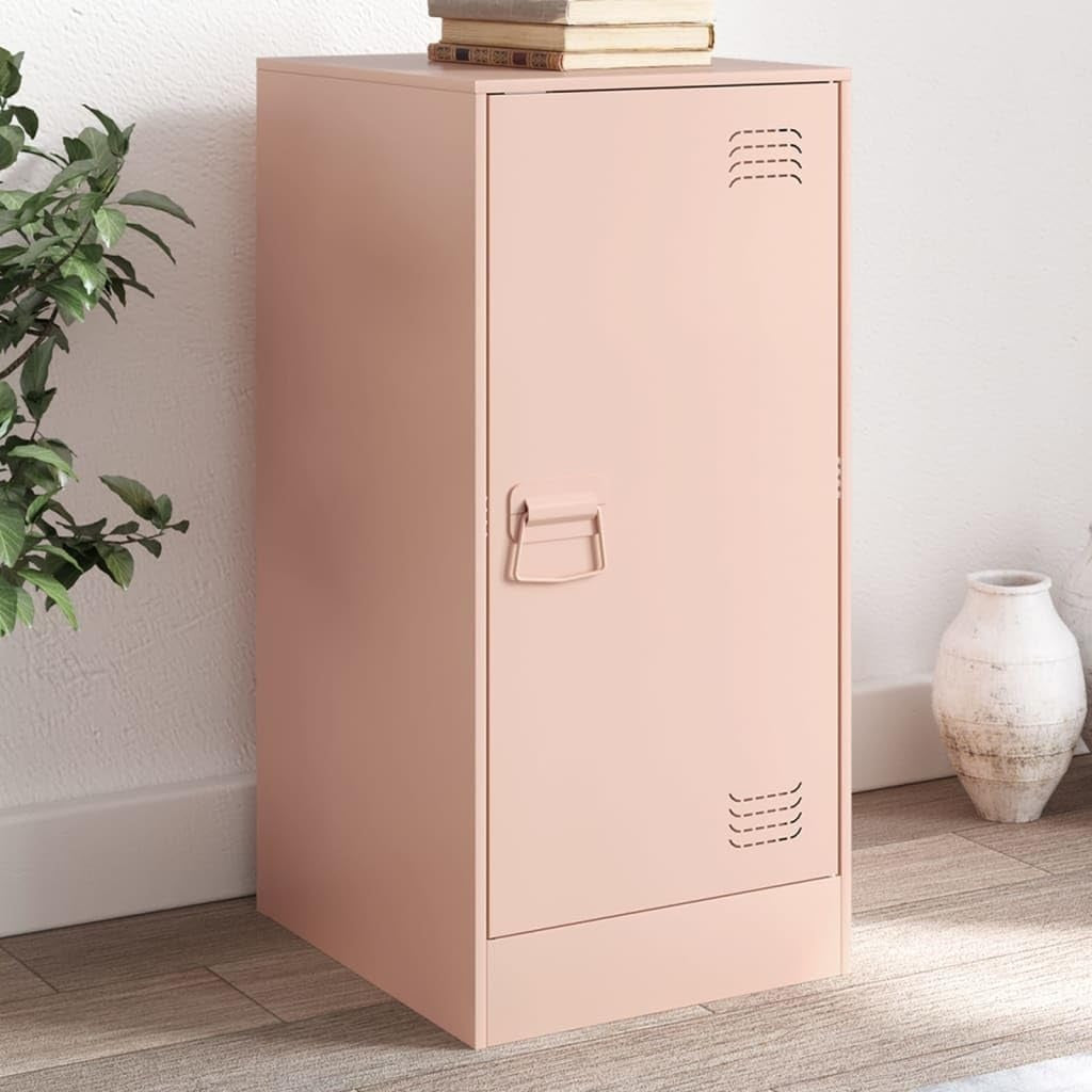 Buffet rose en acier lamine a froid 34,5 x 39 x 73 cm avec une porte et deux compartiments, meuble decoratif pour interieur