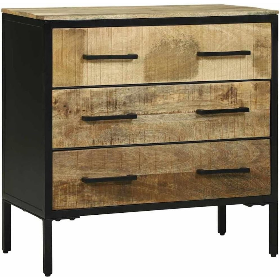 Buffet industriel en bois massif de manguier marron 70 x 35 x 70 cm, meuble de rangement robuste pour salon et salle a manger
