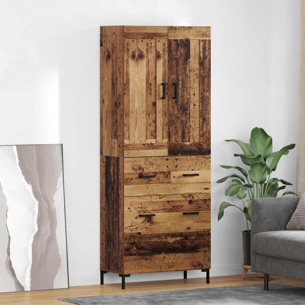 Ensemble de deux armoires hautes effet bois vieilli 180 cm avec rangements integres, design contemporain pour salon couloir et salle a manger