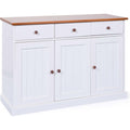 Buffet rustique en pin massif avec 3 portes et 3 tiroirs, finition blanc marron pour rangement maison