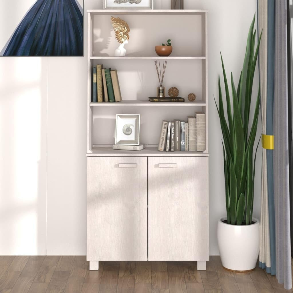 Grande armoire en pin massif blanc 85 x 35 x 180 cm, meuble rustique avec espace de rangement pour salon salle a manger et interieur