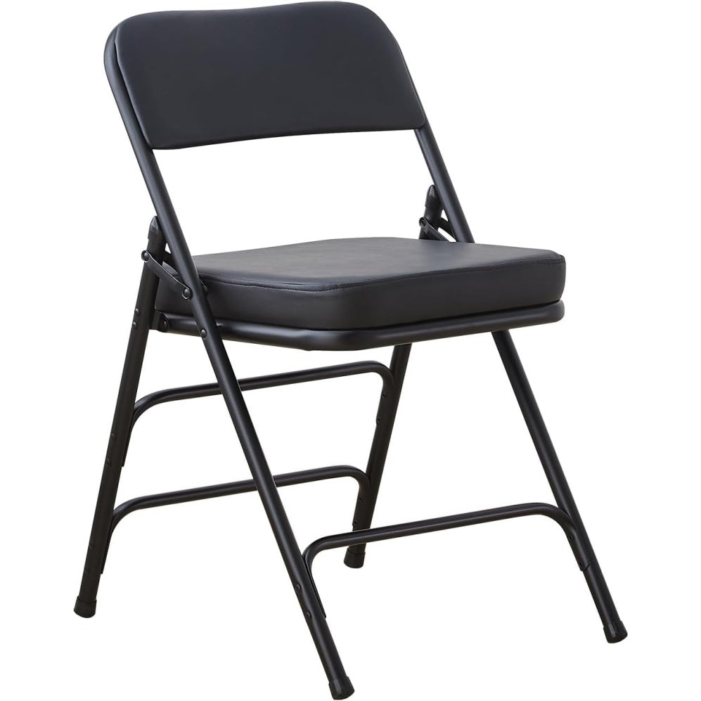 Chaise pliante noire rembourree avec coussin epais, structure metal resistante pour interieur exterieur repas ou evenements