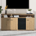 Buffet de rangement 150 x 35 x 75,9 cm avec trois portes et trois tiroirs, finition bois naturel pour salon cuisine ou chambre