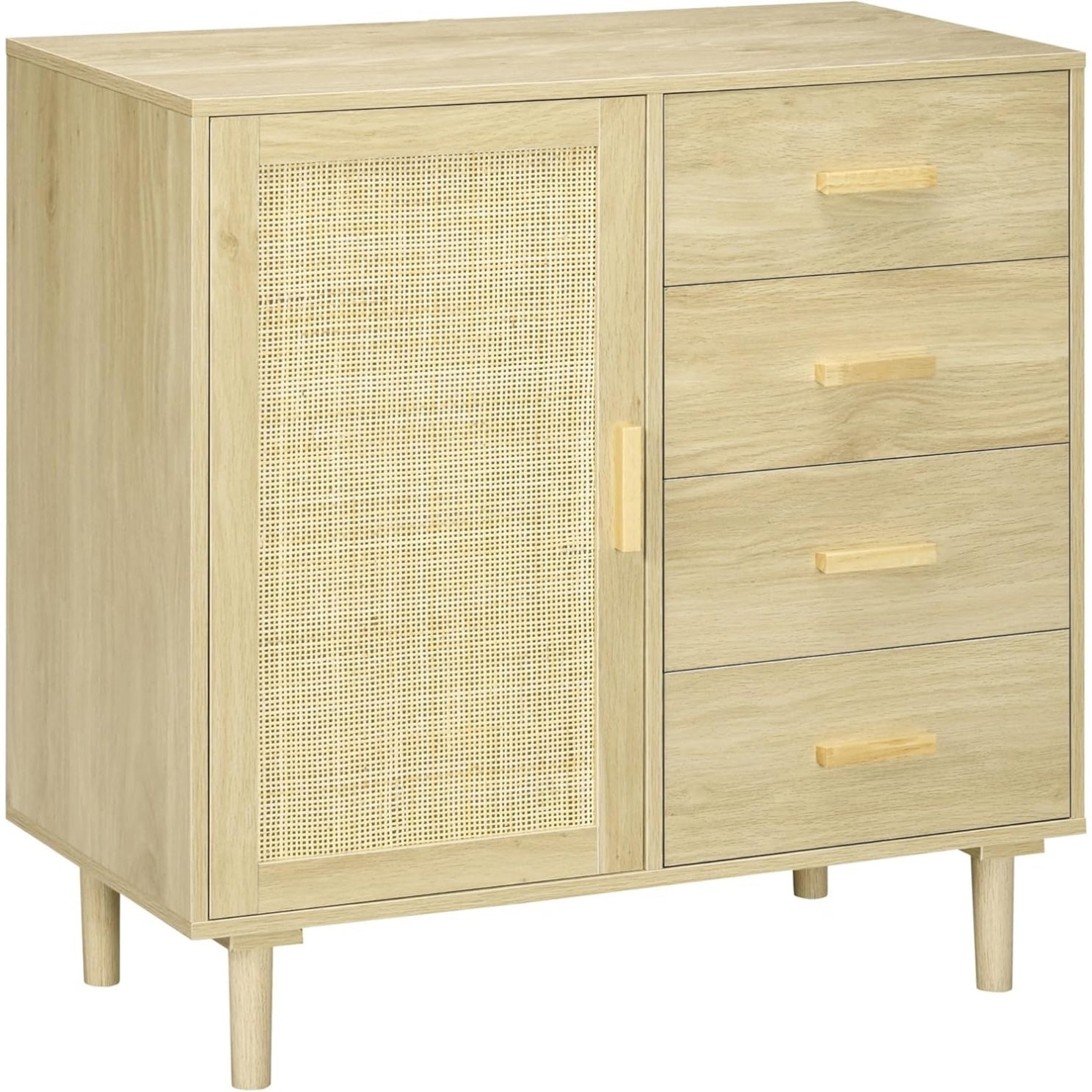Meuble buffet effet rotin bois naturel 80 x 38 x 80,5 cm, style chaleureux pour entree ou salon