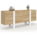 Grand buffet enfilade 200 cm avec quatre portes, combinaison bois et blanc, rangement spacieux pour interieur