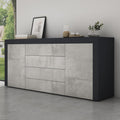 Buffet de rangement 167 cm finition gris noir mat avec effet beton, meuble contemporain pour salon et salle a manger