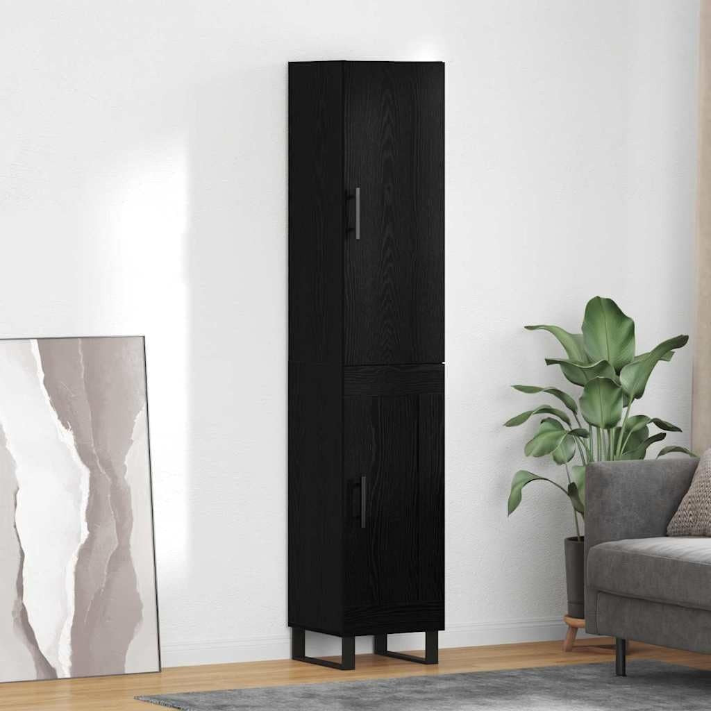 Armoire haute chene noir 34,5 x 34 x 180 cm avec double porte, mobilier moderne offrant une grande capacite de stockage
