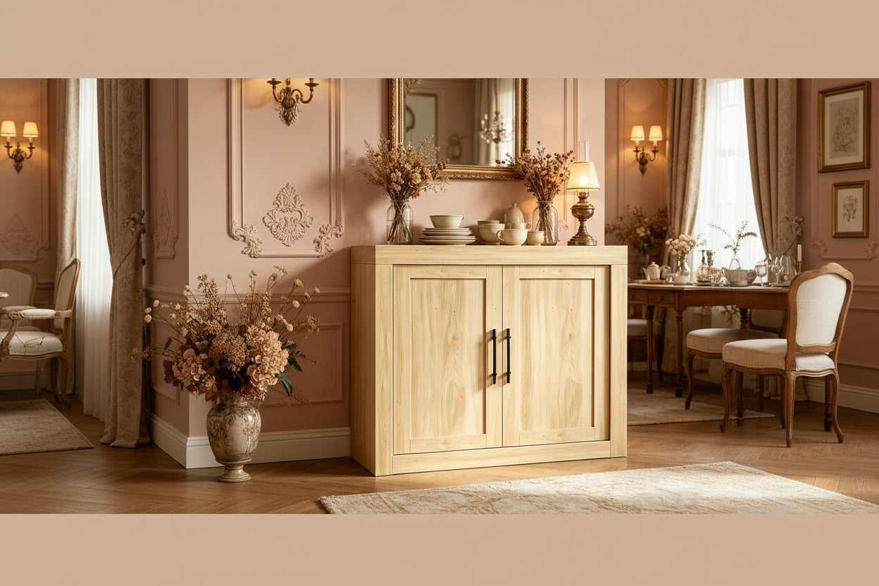 Petit meuble cuisine 90 x 37 x 80 cm avec deux portes, solution de rangement pratique pour espace repas