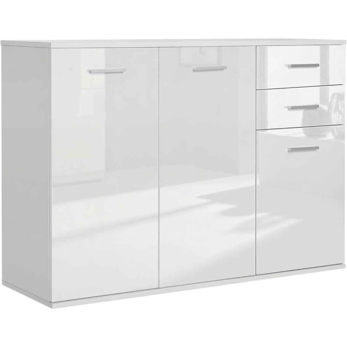 Meuble buffet blanc brillant 106 x 35 x 76 cm, solution de rangement contemporaine pour organiser votre interieur