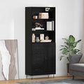 Meuble haut noir effet chene 180 cm avec trois tiroirs et une porte, rangement moderne pour cuisine ou salon