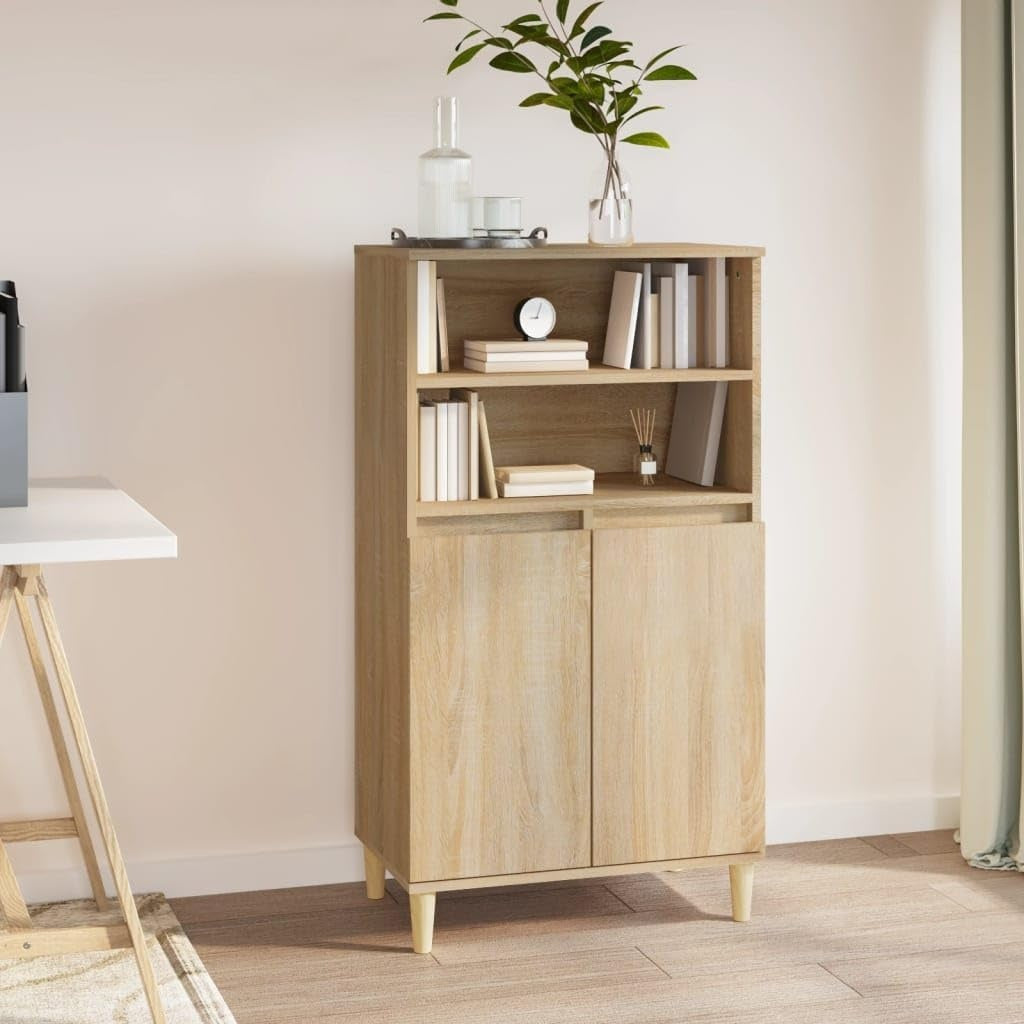 Colonne de rangement en chene Sonoma 60 x 36 x 110 cm avec quatre espaces ouverts, etageres pratiques et pieds robustes pour cuisine salon et salle a manger