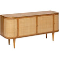Buffet en bois et cannage rotin 150 cm avec quatre portes, meuble naturel et elegant pour salon et salle a manger