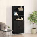 Armoire haute effet chene noir 69,5 x 34 x 180 cm avec deux portes, rangement durable et design pour salon salle a manger et couloir