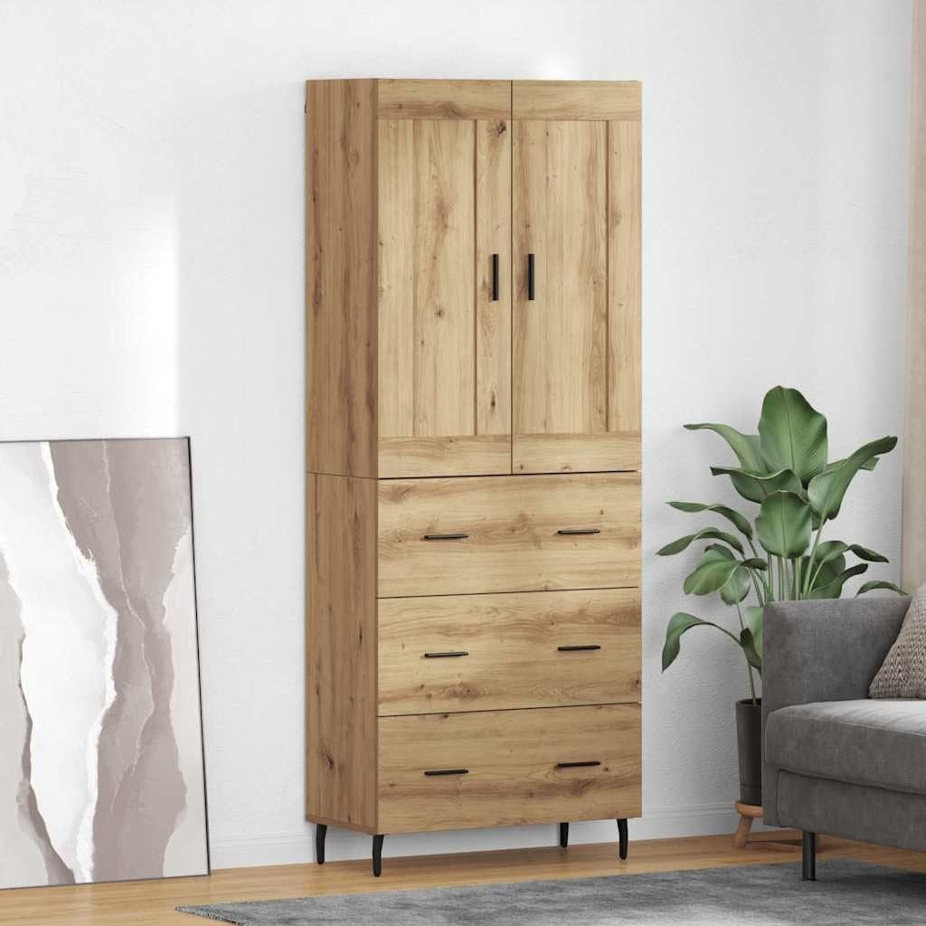 Meuble haut chene artisanal 180 cm avec tiroirs et grande capacite, rangement stable pour interieur moderne