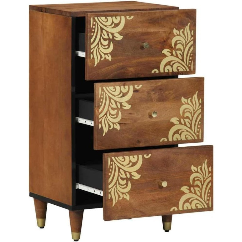 Buffet artisanal en bois de manguier massif 40 x 33 x 75 cm avec 3 tiroirs de rangement