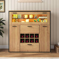Station bar en bois avec double portes, etagere vitree et rangement bouteilles pour salon cuisine ou chambre